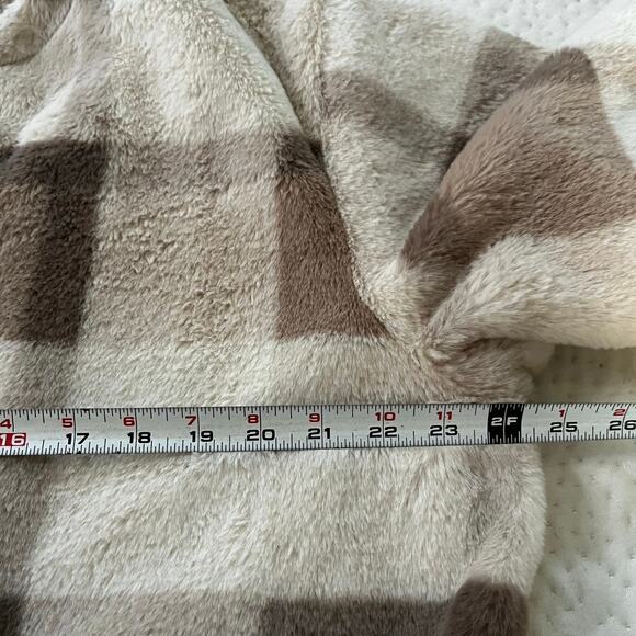 Polagram Faux Fur Brown Plaid Long Jacker Long Kimono Soft Cozy Plus Size 1XL - Picture 6 of 11